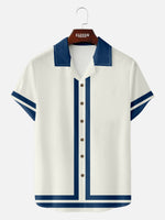 Men's 60s Green-Trim Bowling Style Camp Collar Short Sleeve Shirt Eleven Oasis