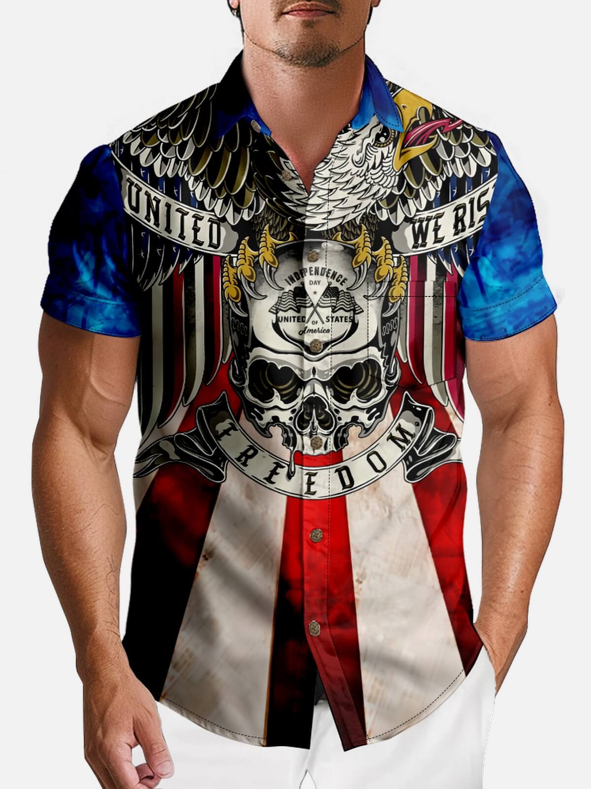 Tall Men's United We Rise Eagle Freedom Short Sleeve Shirt Eleven Oasis