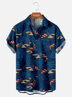 Men's American Flag Shark Hawaiian Short Sleeve Shirt Eleven Oasis