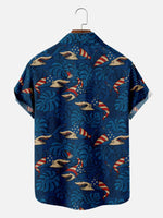 Men's American Flag Shark Hawaiian Short Sleeve Shirt Eleven Oasis