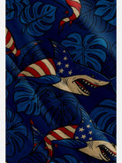 Tall Men's American Flag Shark Hawaiian Short Sleeve Shirt Eleven Oasis