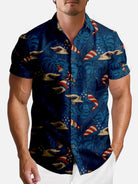 Men's American Flag Shark Hawaiian Short Sleeve Shirt Eleven Oasis