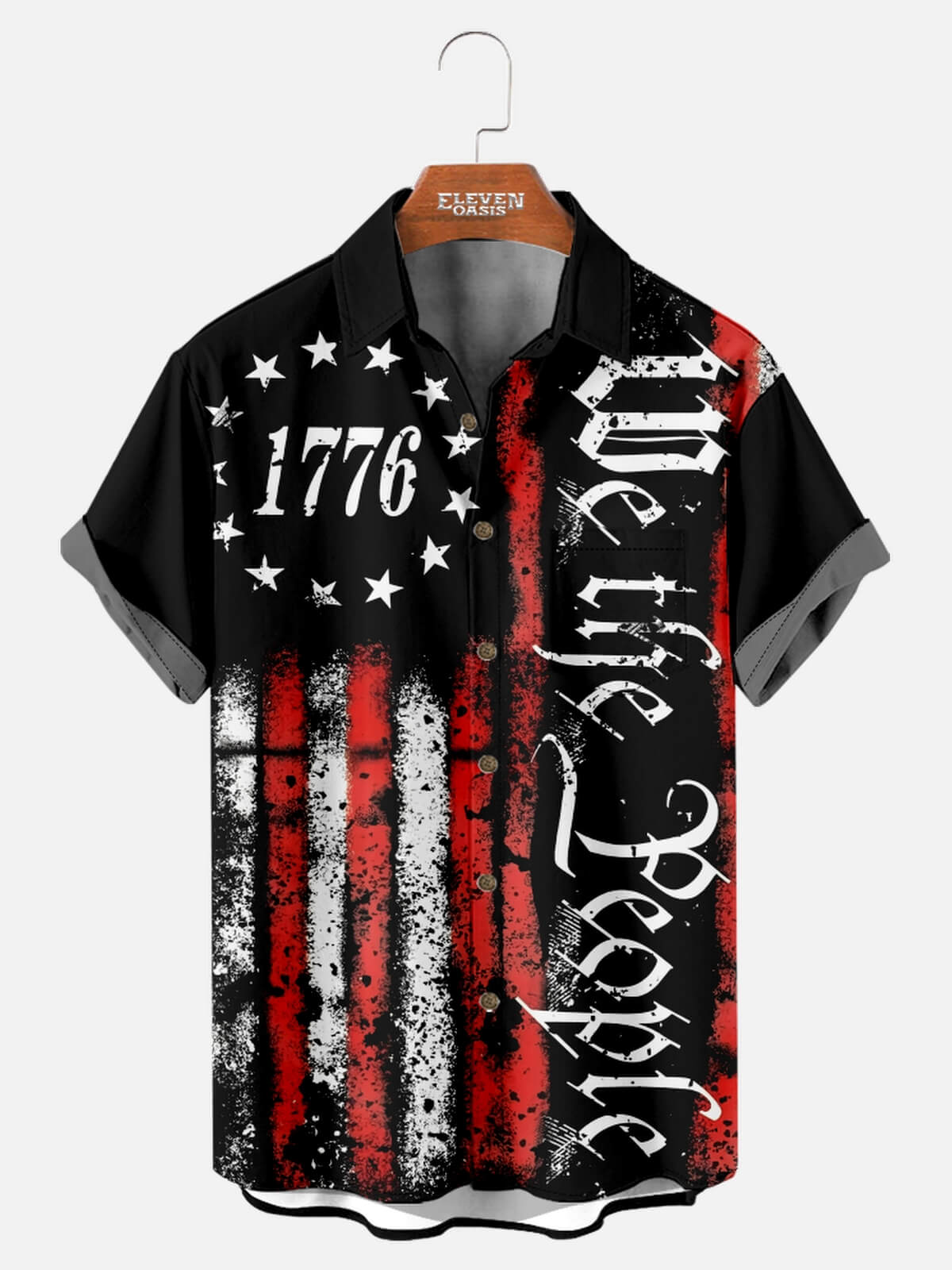 Tall Men's 1776 We The People Vintage Flag Short Sleeve Shirt Eleven Oasis