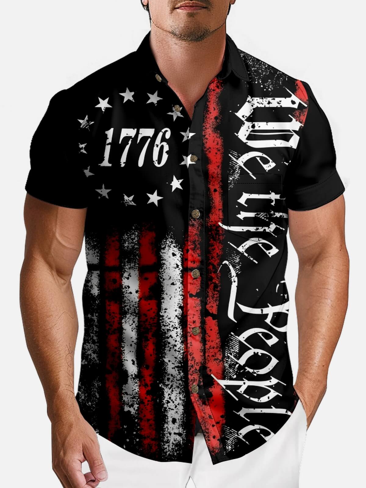 Tall Men's 1776 We The People Vintage Flag Short Sleeve Shirt Eleven Oasis