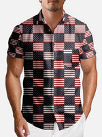 Tall Men's Patriotic Patchwork Americana Short Sleeve Shirt Eleven Oasis