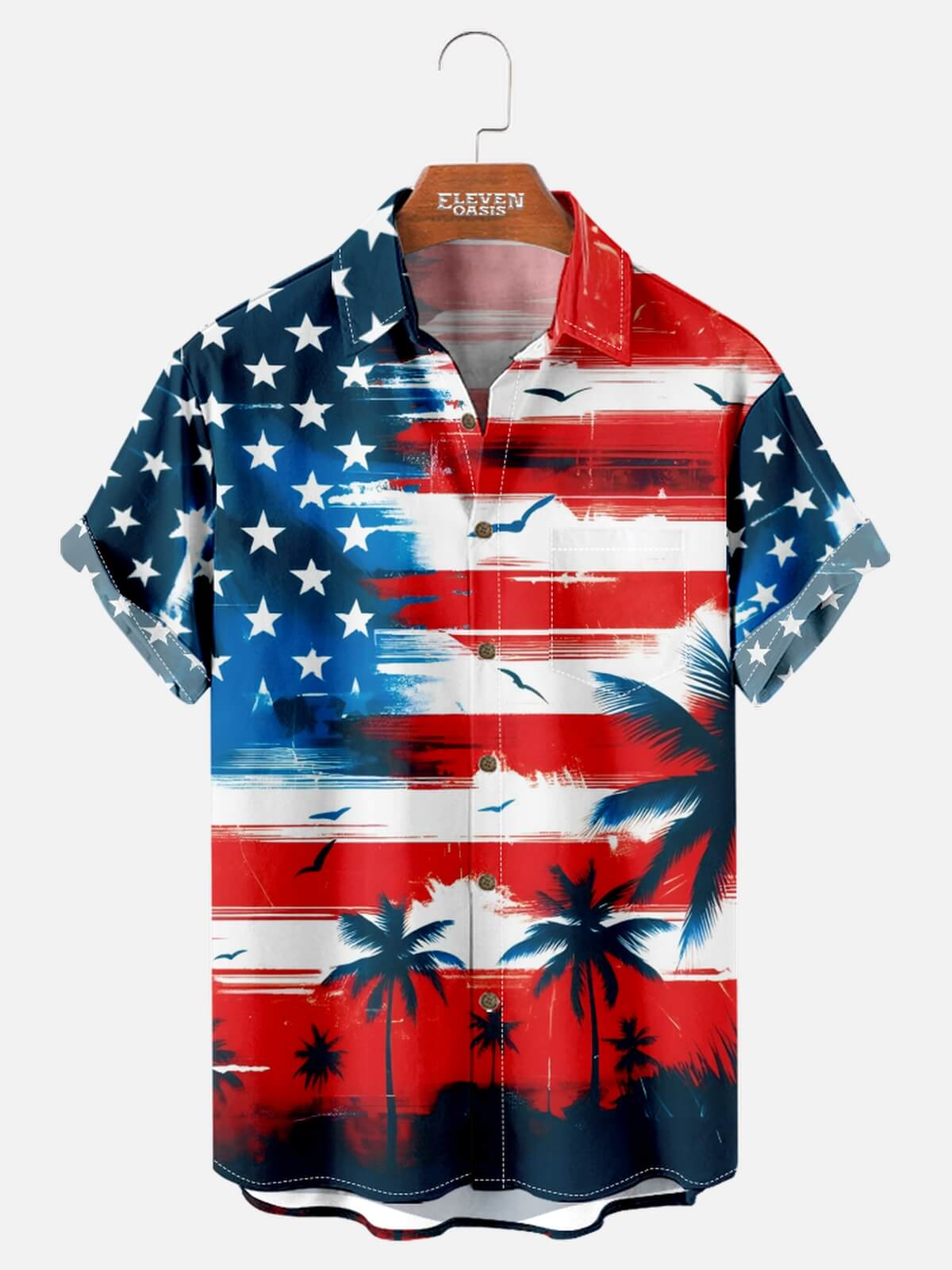 Men's Patriotic Paradise Paintbrush Flag Short Sleeve Shirt Eleven Oasis