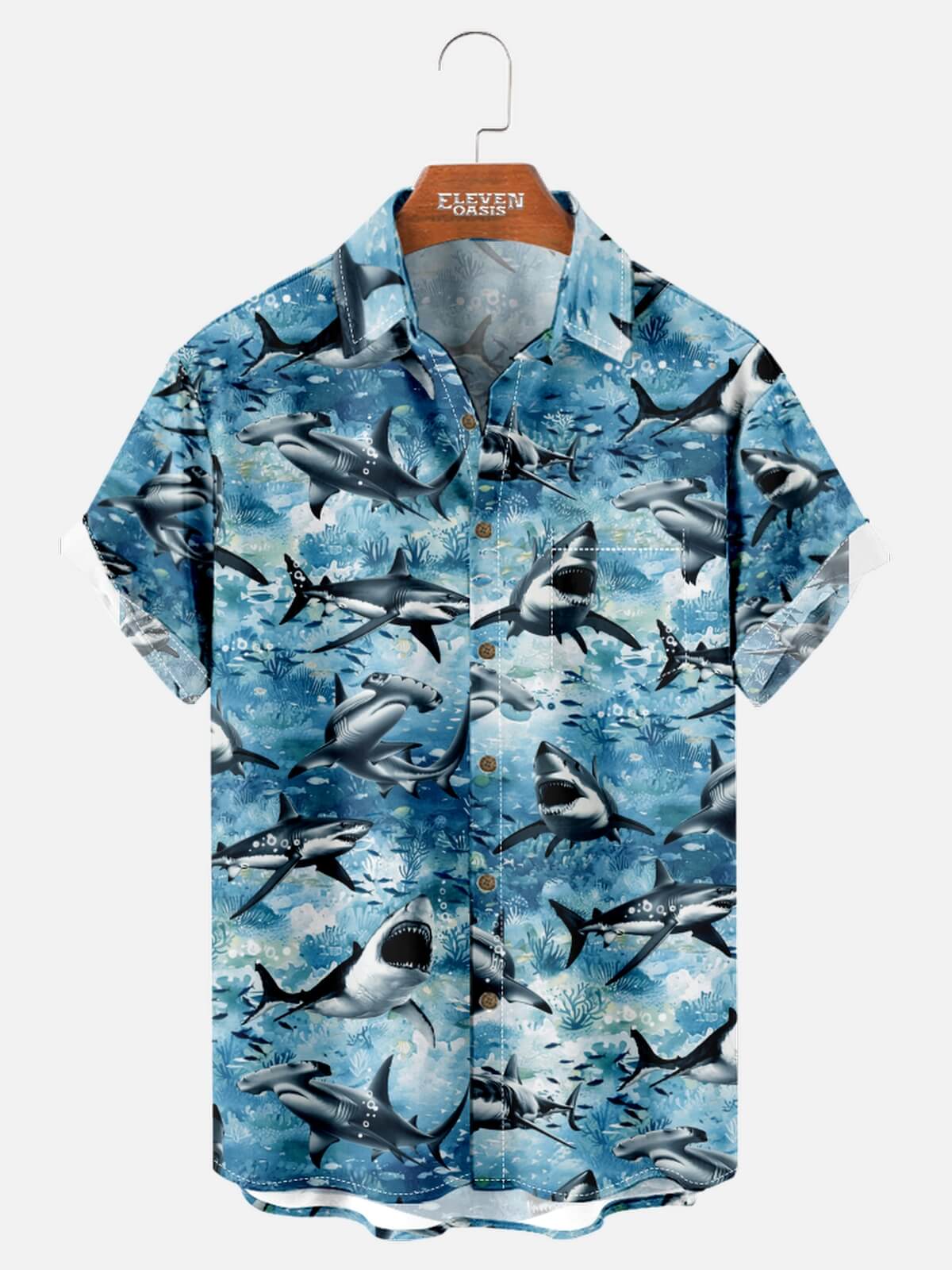 Tall Men's Shark Species Short Sleeve Shirt Eleven Oasis