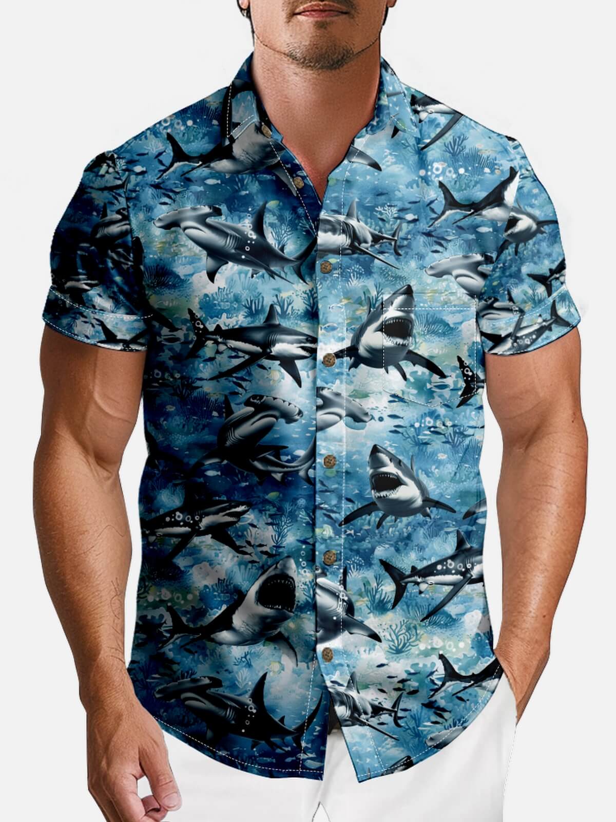 Tall Men's Shark Species Short Sleeve Shirt Eleven Oasis