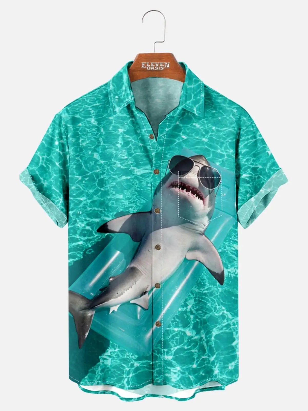 Tall Men's Cool Shark Pool Party Short Sleeve Shirt Eleven Oasis