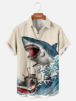 Tall Men's Japanese Fishing Boat Shark Short Sleeve Shirt Eleven Oasis
