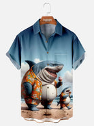Men's Vacation Shark Family Short Sleeve Shirt ElevenOasis