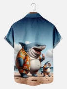 Men's Vacation Shark Family Short Sleeve Shirt ElevenOasis