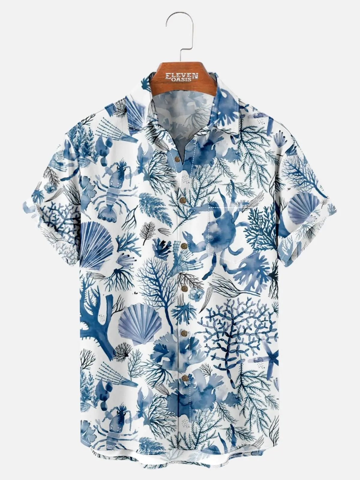 Tall Men's Ocean Reef Marine Life Hawaiian Short Sleeve Shirt Eleven Oasis