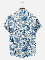 Tall Men's Ocean Reef Marine Life Hawaiian Short Sleeve Shirt Eleven Oasis