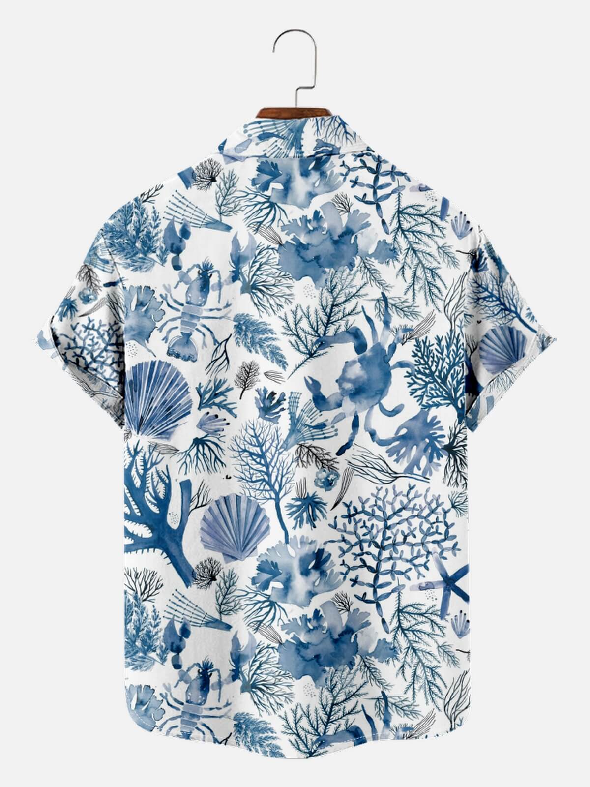 Tall Men's Ocean Reef Marine Life Hawaiian Short Sleeve Shirt Eleven Oasis