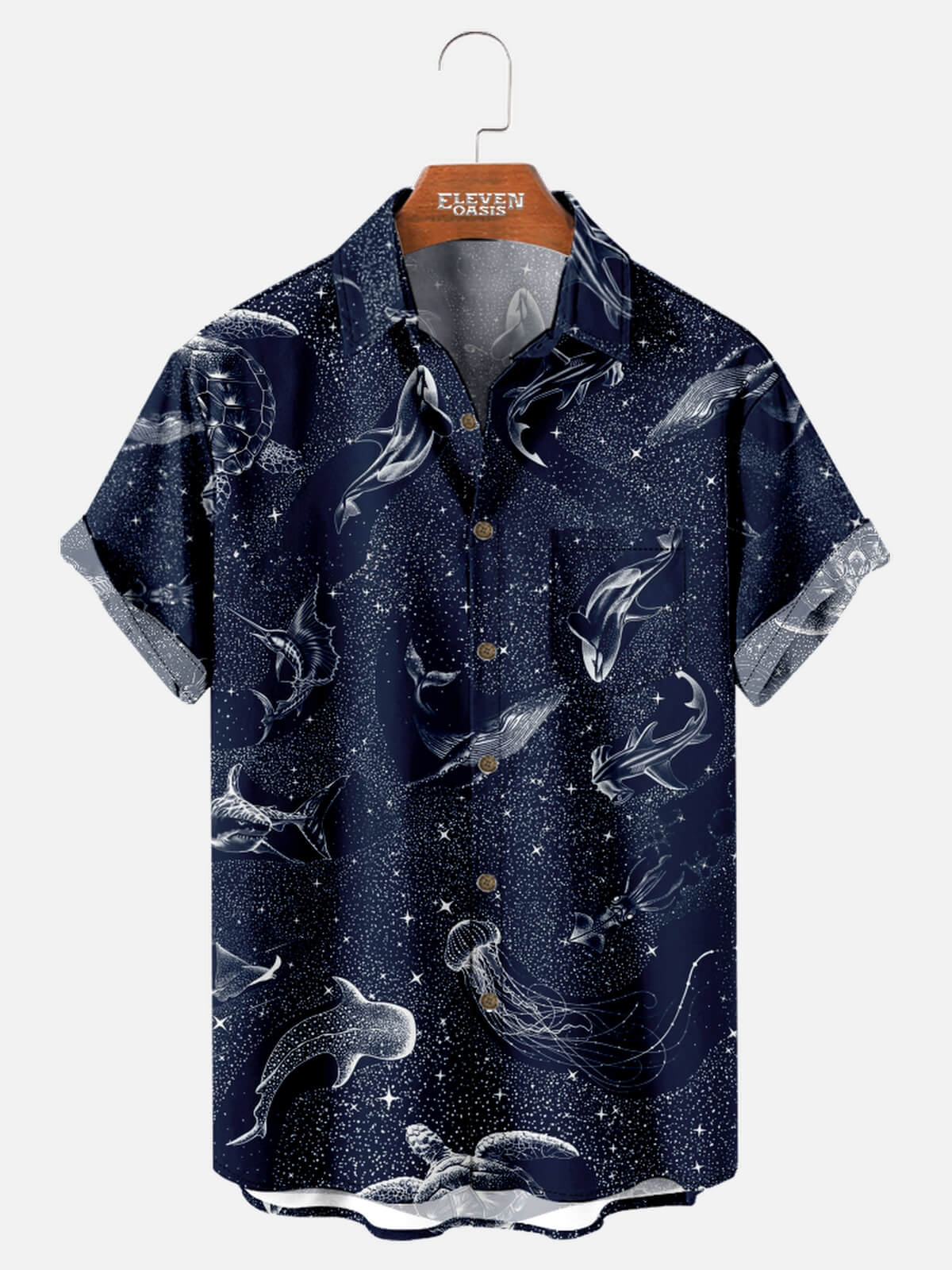 Tall Men's Cosmic Ocean Creatures Short Sleeve Shirt Eleven Oasis