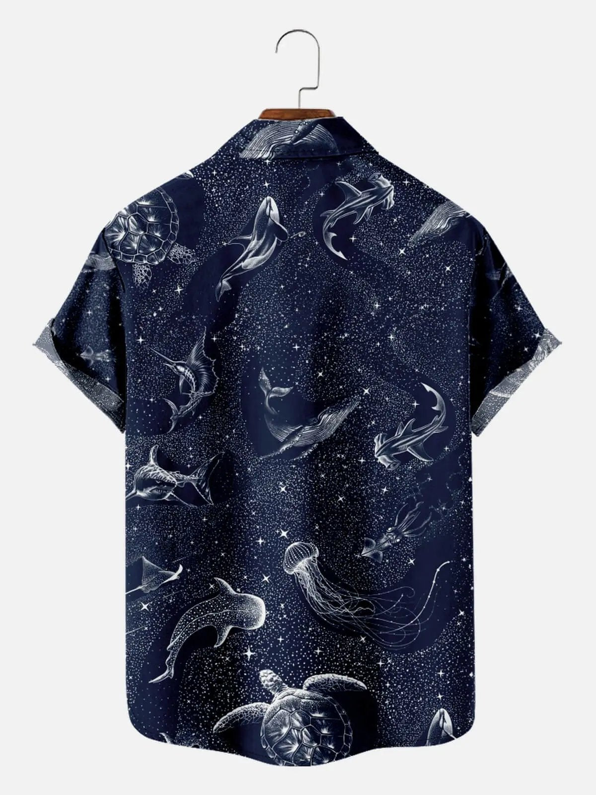 Tall Men's Cosmic Ocean Creatures Short Sleeve Shirt ElevenOasis