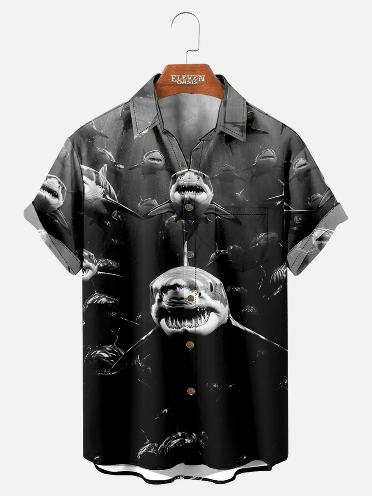 Tall Men's Monochrome Shark Attack Short Sleeve Shirt Eleven Oasis