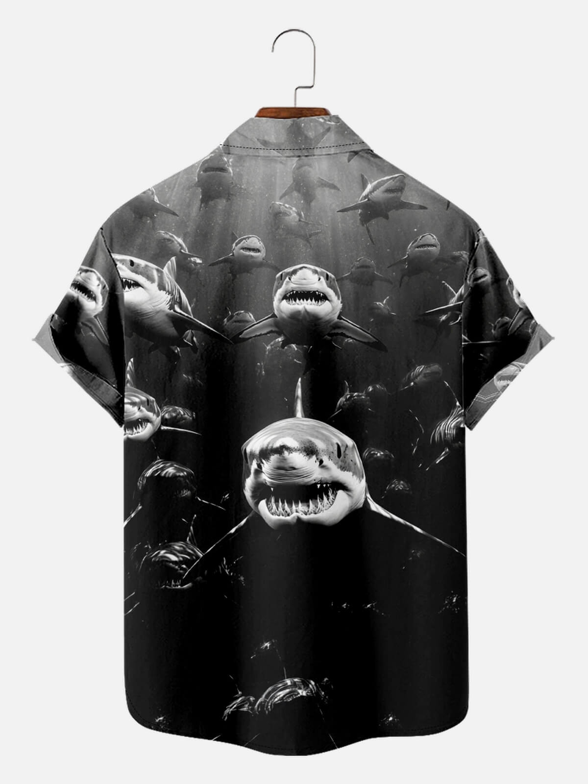 Men's Monochrome Shark Attack Short Sleeve Shirt Eleven Oasis
