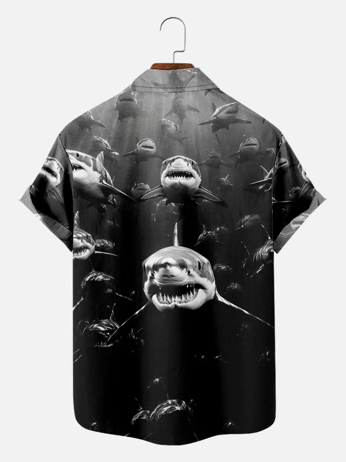 Tall Men's Monochrome Shark Attack Short Sleeve Shirt ElevenOasis