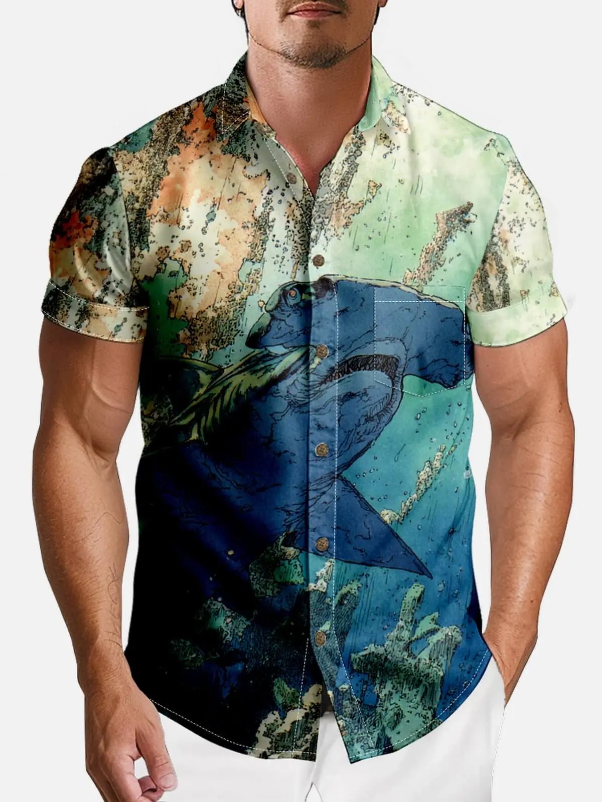 Tall Men's Massive Hammerhead Shark Short Sleeve Shirt Eleven Oasis