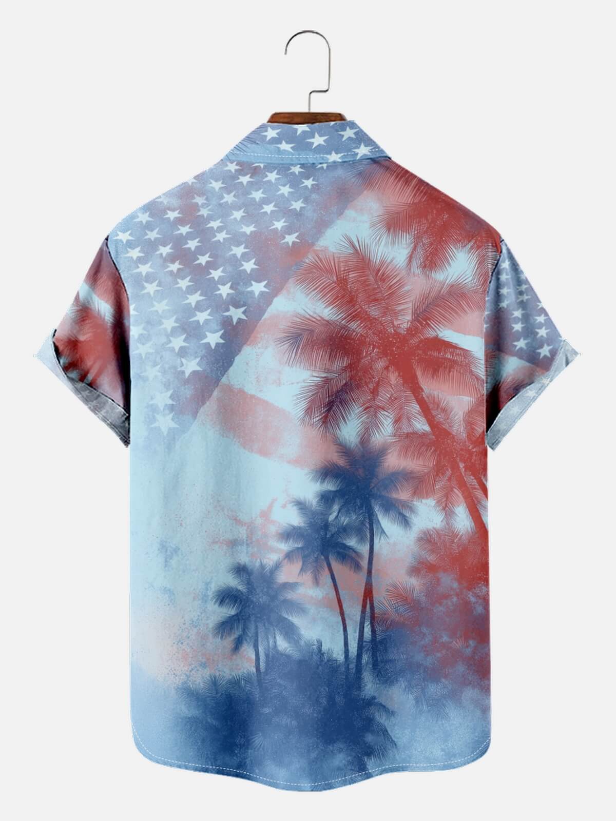 Men's Patriotic Palm Tree Hawaiian Short Sleeve Shirt Eleven Oasis