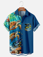 Tall Men's Sea Turtle Reef Panel Hawaiian Short Sleeve Shirt Eleven Oasis