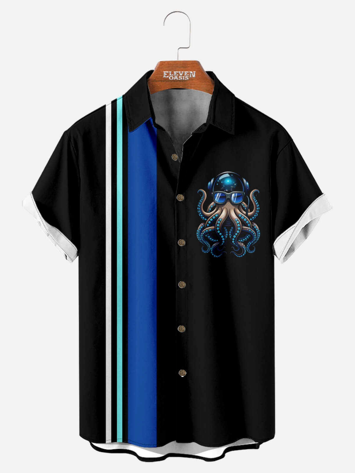 Men's Cool Octopus Racing Stripe Short Sleeve Shirt Eleven Oasis