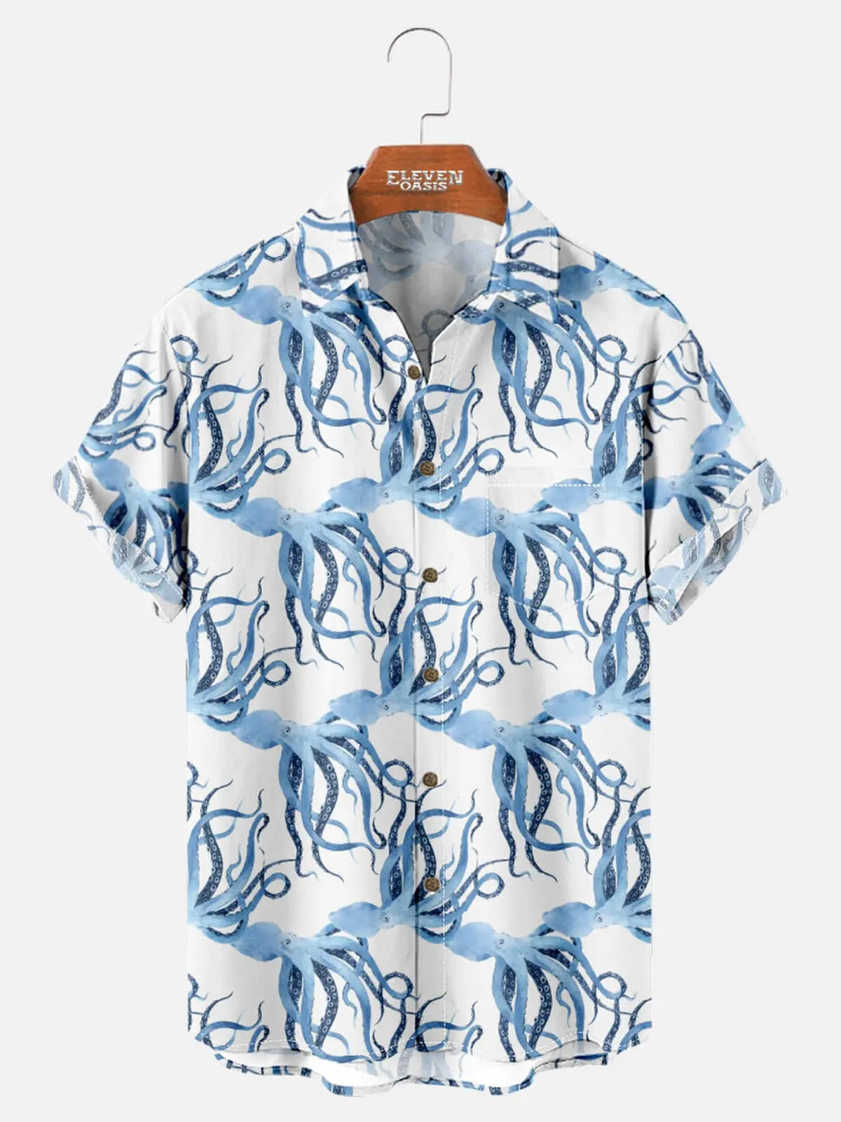 Tall Men's Ocean Octopus Print Hawaiian Short Sleeve Shirt Eleven Oasis
