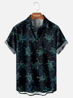 Men's Dark Ocean Sea Turtle Hawaiian Short Sleeve Shirt Eleven Oasis