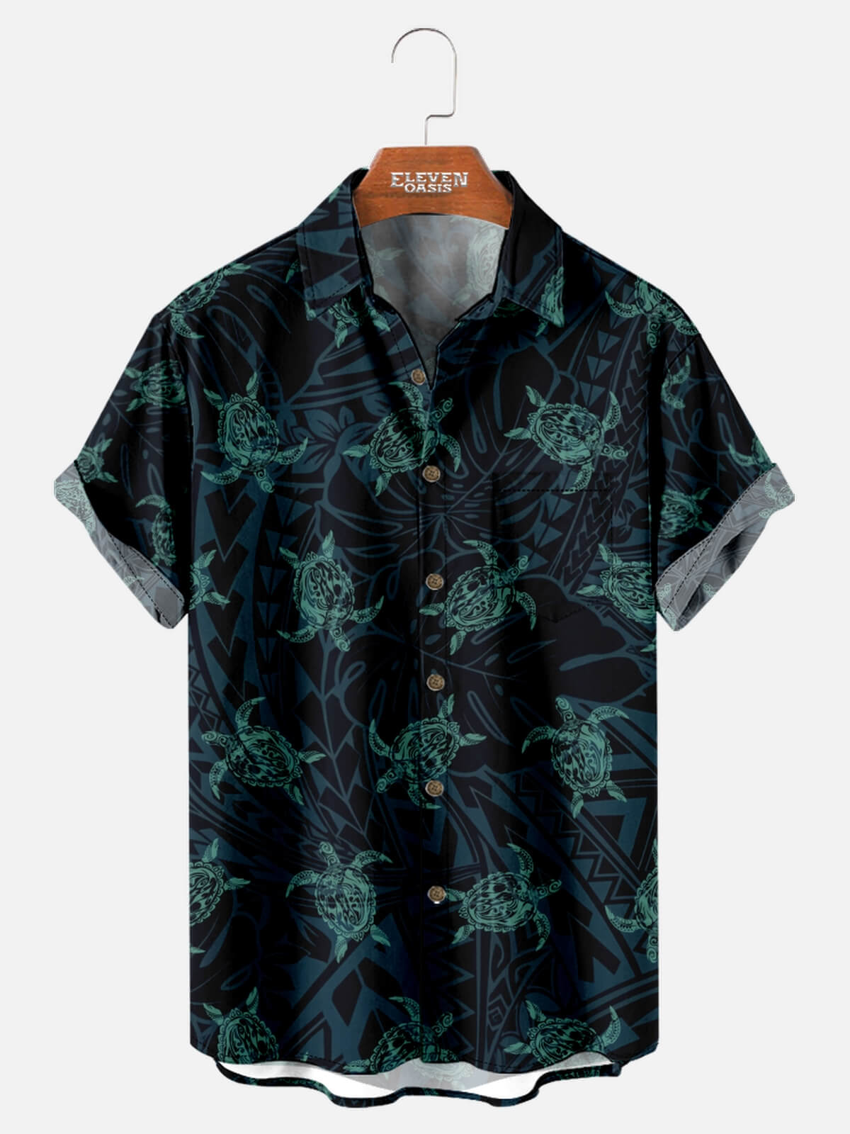 Men's Dark Ocean Sea Turtle Hawaiian Short Sleeve Shirt Eleven Oasis