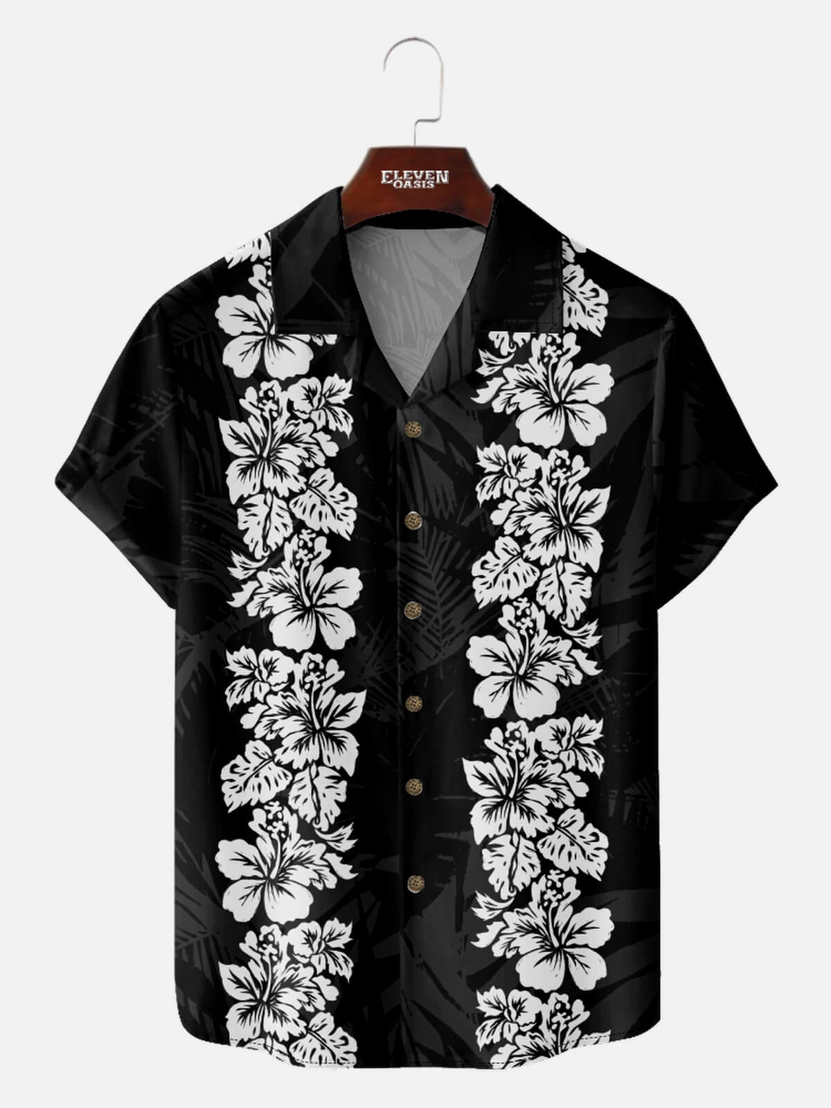 Men's Classic Hibiscus Panel Hawaiian Short Sleeve Shirt Eleven Oasis