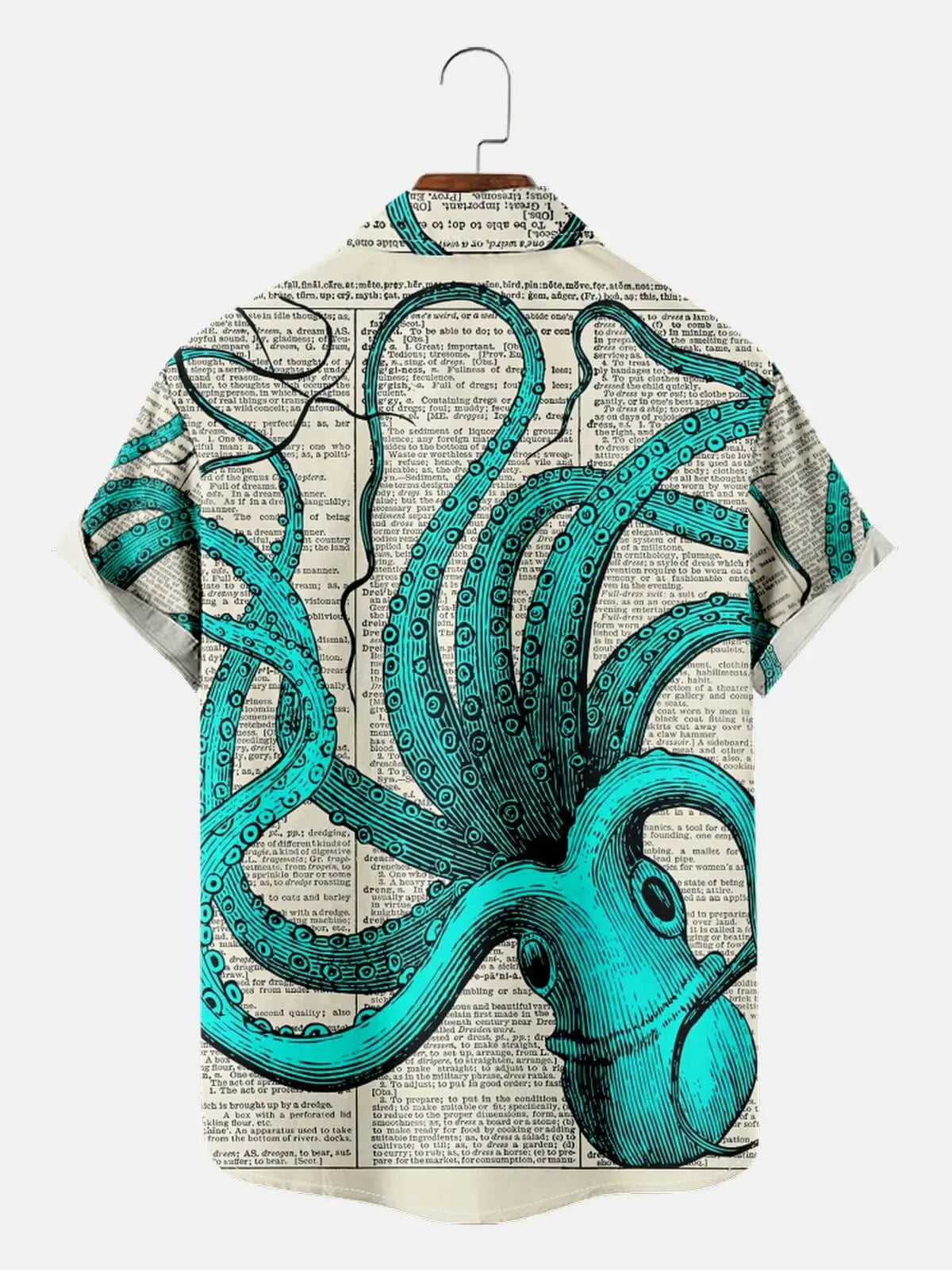Tall Men's Vintage Newspaper Octopus Short Sleeve Shirt Eleven Oasis