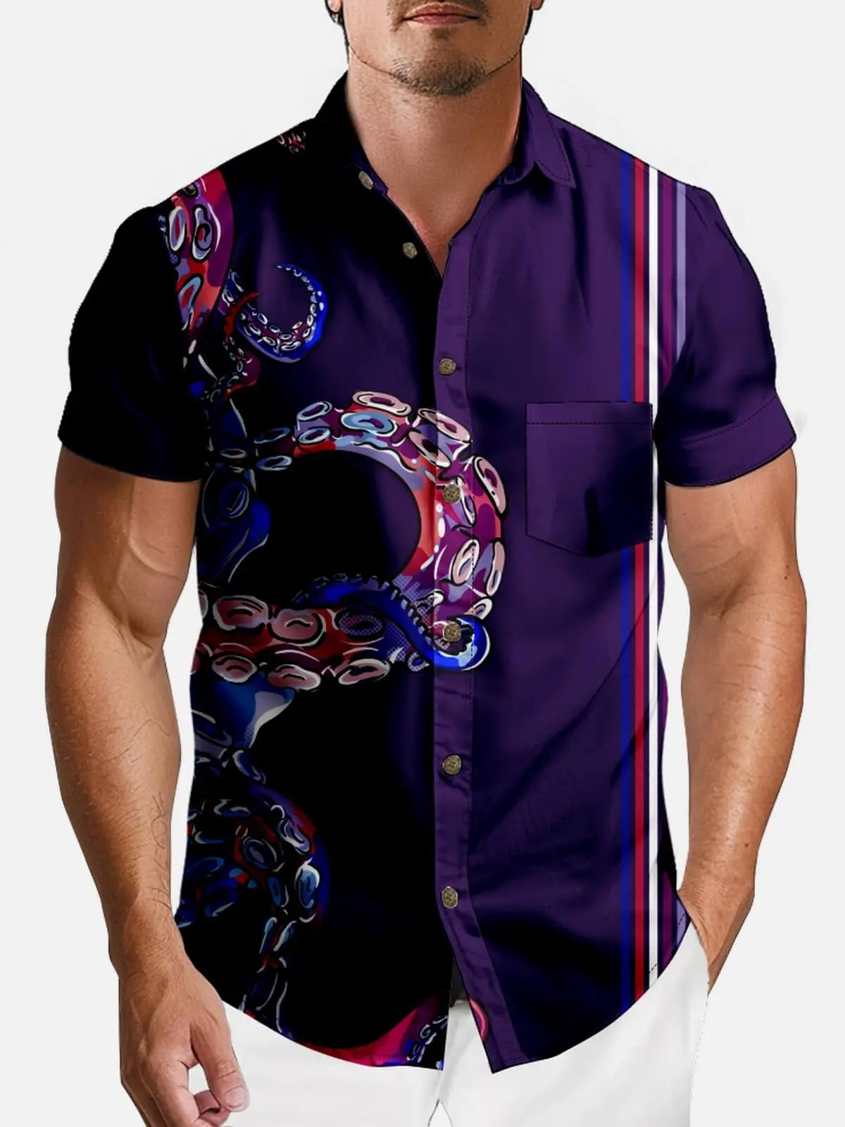 Men's Tentacle Stripe Panel Short Sleeve Shirt Eleven Oasis