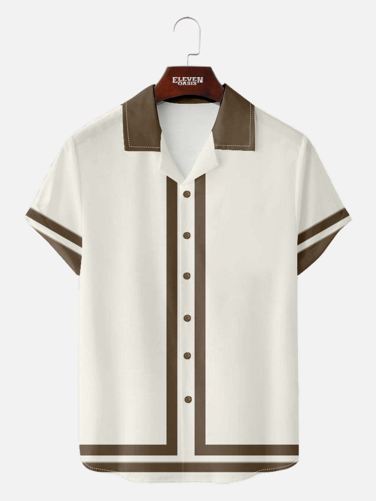Men's 60s Green-Trim Bowling Style Camp Collar Short Sleeve Shirt ElevenOasis