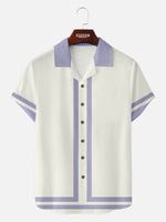 Men's 60s Green-Trim Bowling Style Camp Collar Short Sleeve Shirt ElevenOasis