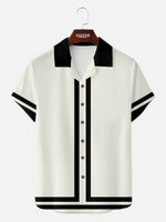 Men's 60s Green-Trim Bowling Style Camp Collar Short Sleeve Shirt ElevenOasis