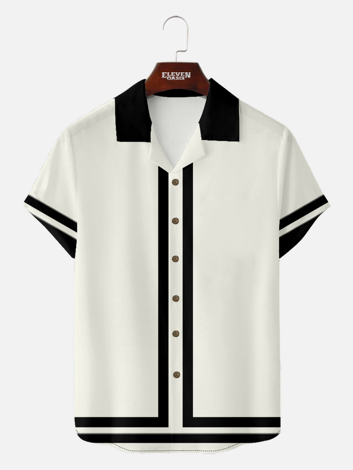 Men's 60s Green-Trim Bowling Style Camp Collar Short Sleeve Shirt ElevenOasis