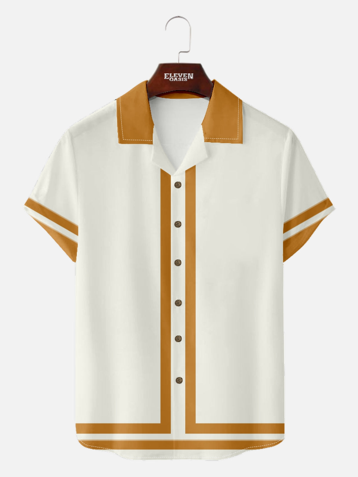 Men's 60s Green-Trim Bowling Style Camp Collar Short Sleeve Shirt ElevenOasis