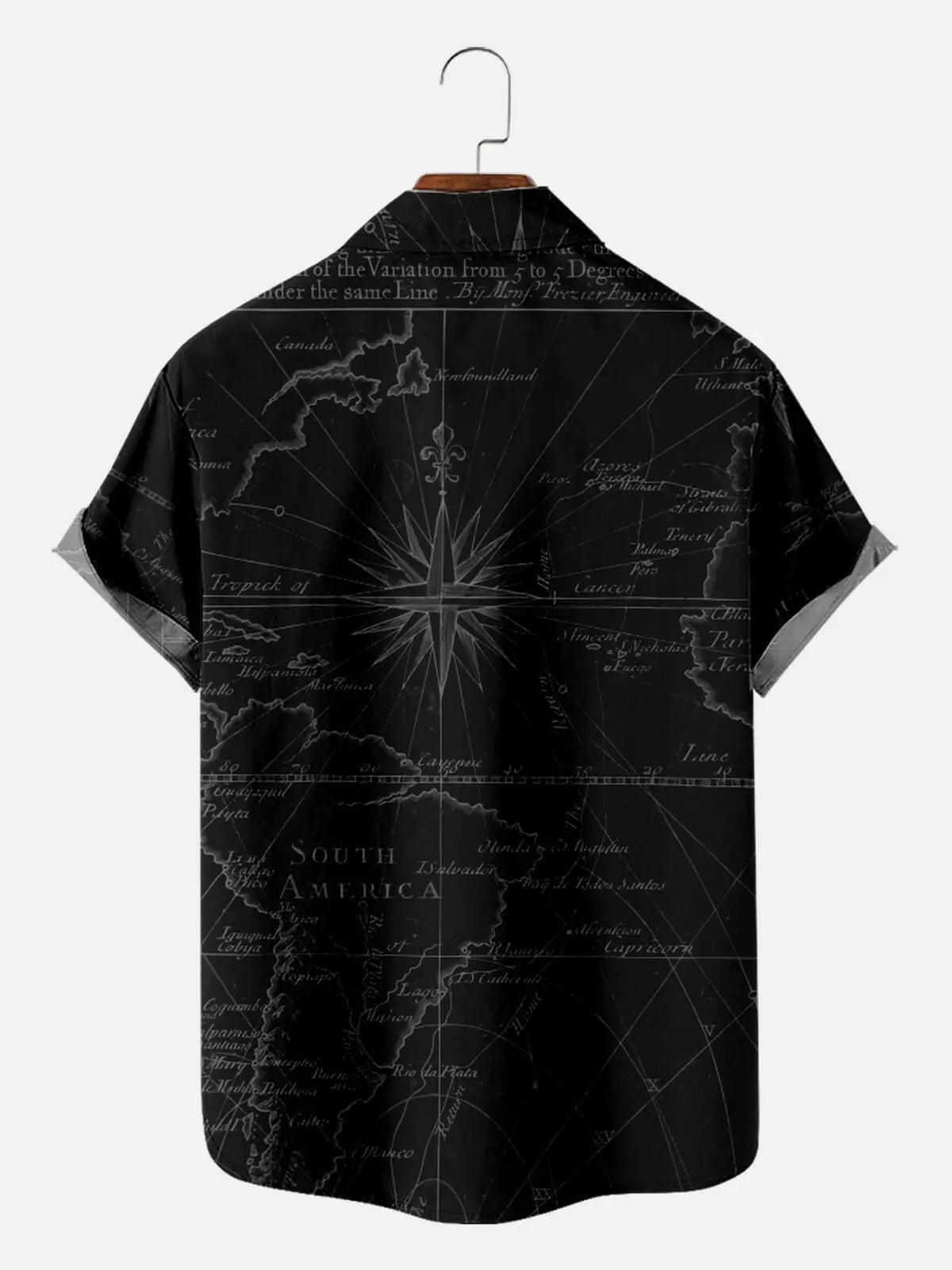 Men's Trident & Anchor Nautical Map Bowling Shirt Eleven Oasis