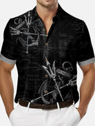 Tall Men's Trident & Anchor Nautical Map Bowling Shirt Eleven Oasis