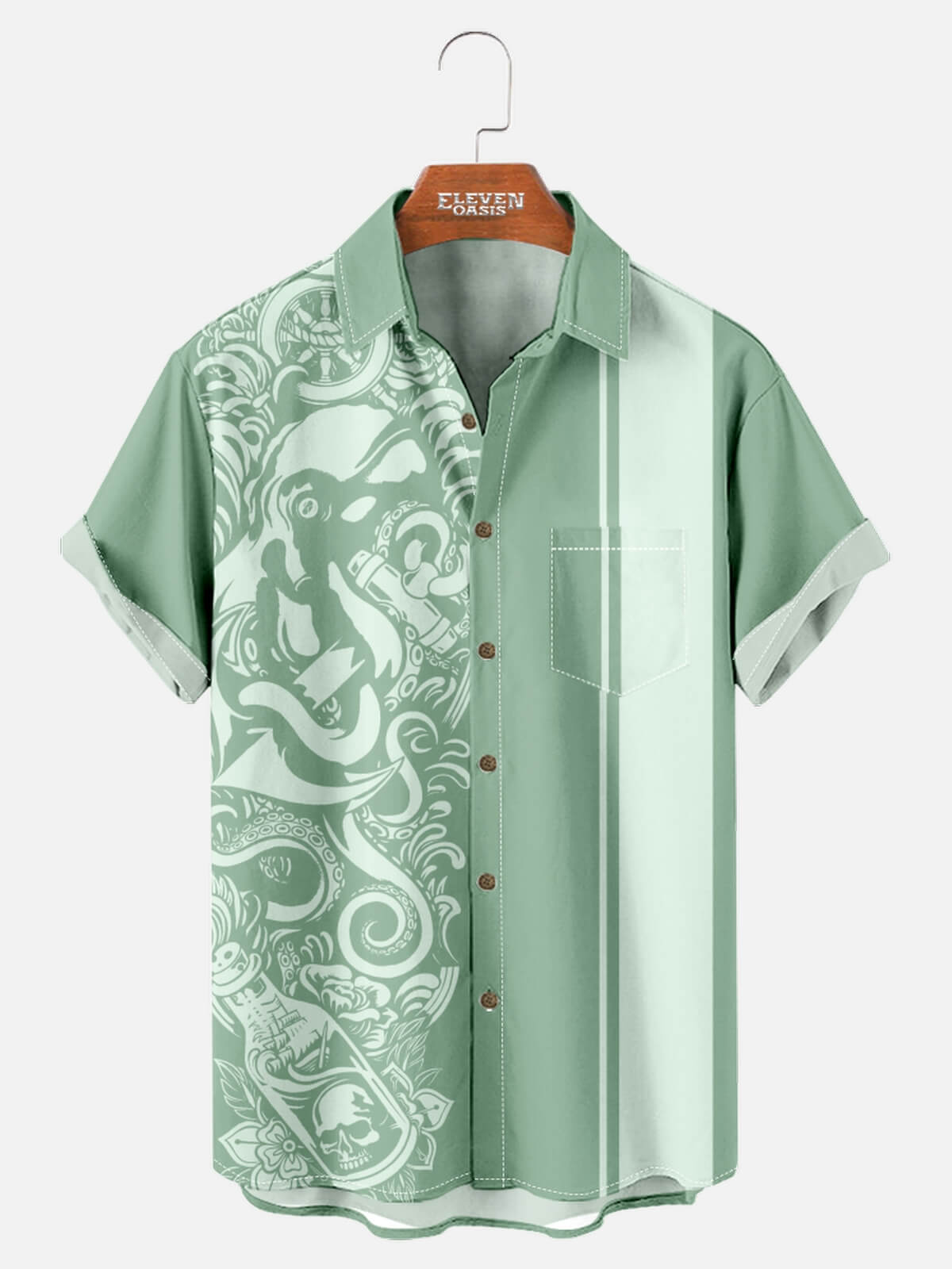 Tall Men's Blackout Kraken Tattoo Bowling Shirt Eleven Oasis