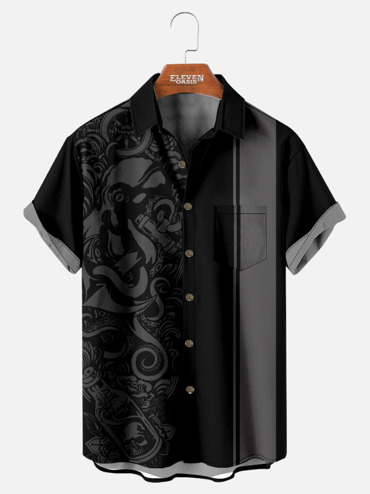 Tall Men's Blackout Kraken Tattoo Bowling Shirt Eleven Oasis