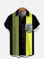 Men's Surfing Shark Stripe Bowling Shirt ElevenOasis