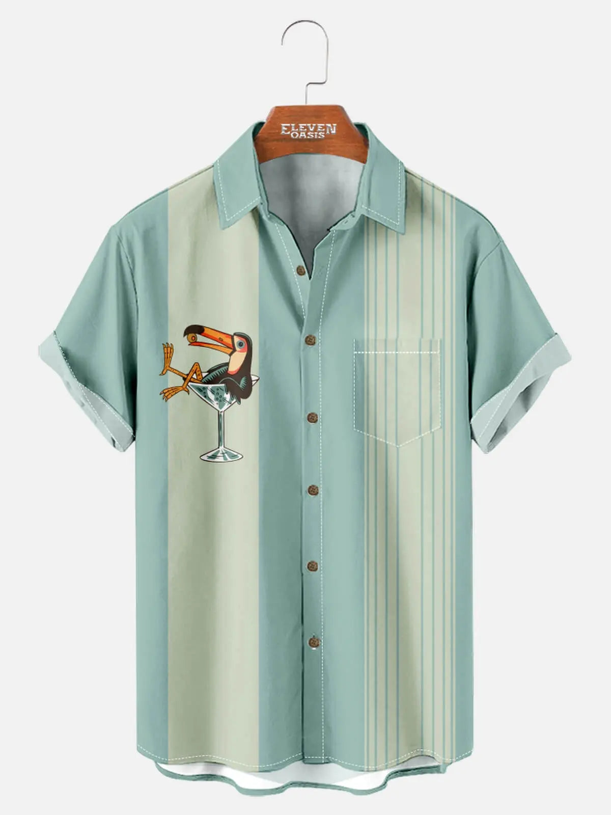 Tall Men's Martini Toucan Stripe Bowling Shirt Eleven Oasis