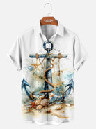 Men's Nautical Anchor & Seashell Hawaiian Short Sleeve Shirt Eleven Oasis