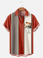 Men's Striped Everyday with Toucan in a Cocktail Glass Short Sleeve Casual Shirt ElevenOasis