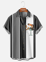 Men's Striped Everyday with Toucan in a Cocktail Glass Short Sleeve Casual Shirt ElevenOasis