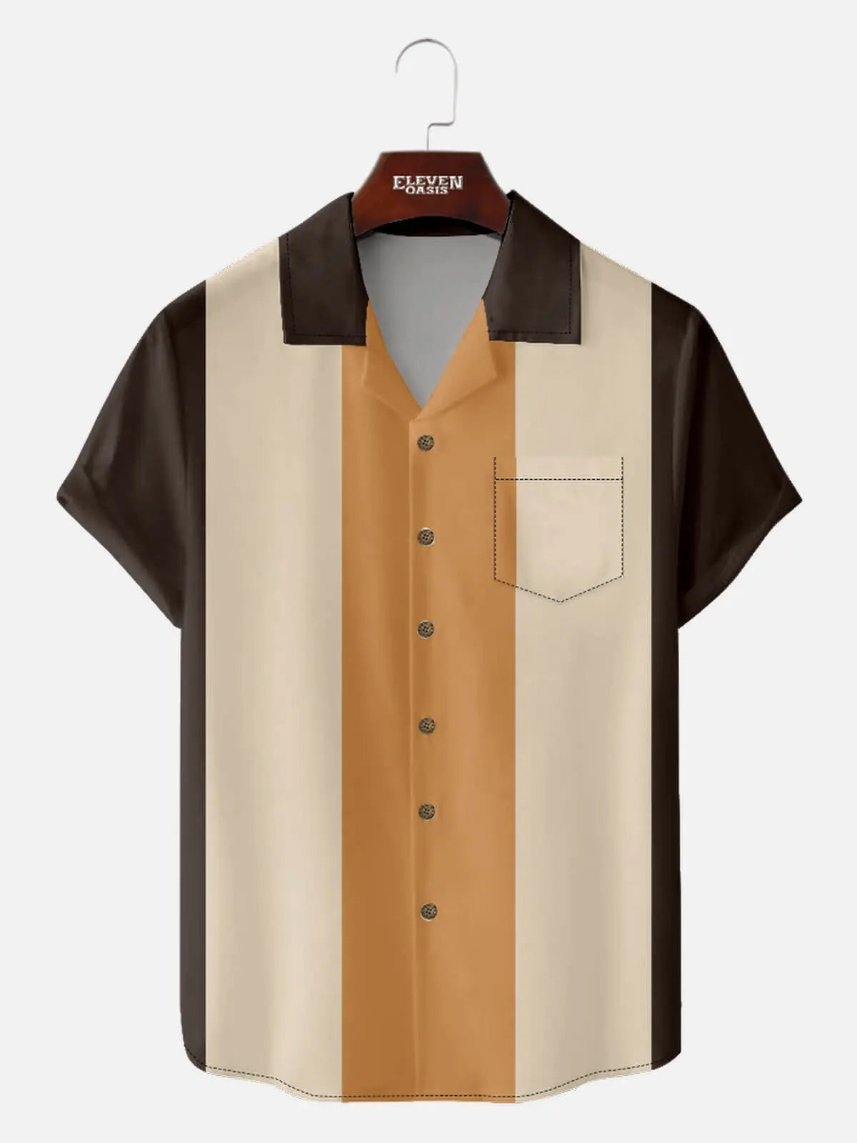 Men's Stripe Panel Bowling Short Sleeve Shirt Eleven Oasis