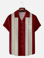Men's Retro Pinstripe Bowling Short Sleeve Shirt Eleven Oasis